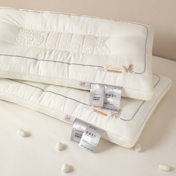 VILZSTUDIOS White rectangular bed pillow with butterfly embroidery, quilted lettering and piped edges