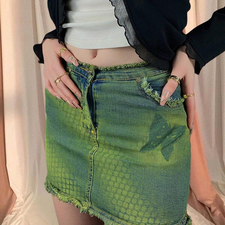 VILZSTUDIOS Denim skirt featuring butterfly design