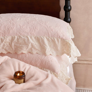 VILZSTUDIOS dusty pink or warm beige embossed fleece duvet cover set with cream butterfly lace trim