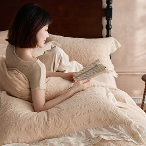 VILZSTUDIOS dusty pink or warm beige embossed fleece duvet cover set with cream butterfly lace trim