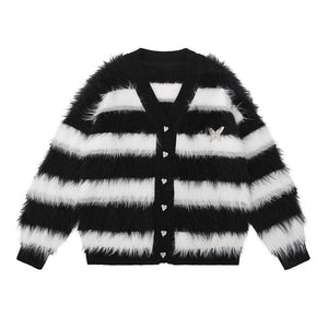 VILZSTUDIOS Striped cardigan with butterfly design and v-neck
