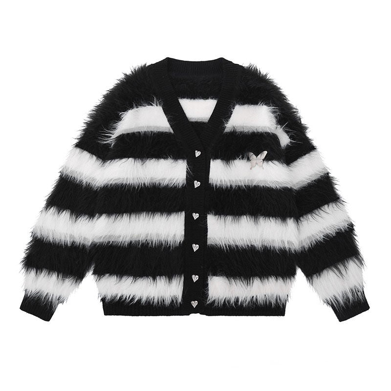 VILZSTUDIOS Striped cardigan with butterfly design and v-neck