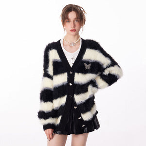 VILZSTUDIOS Striped cardigan with butterfly design and v-neck