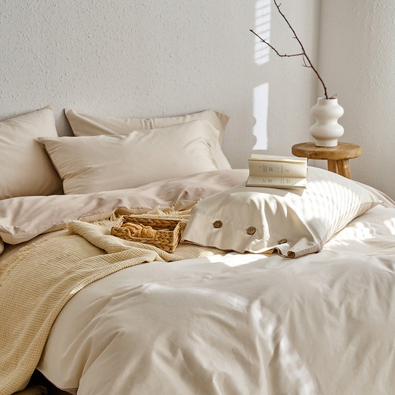 Button-Trim Two-Tone Duvet Cover Set