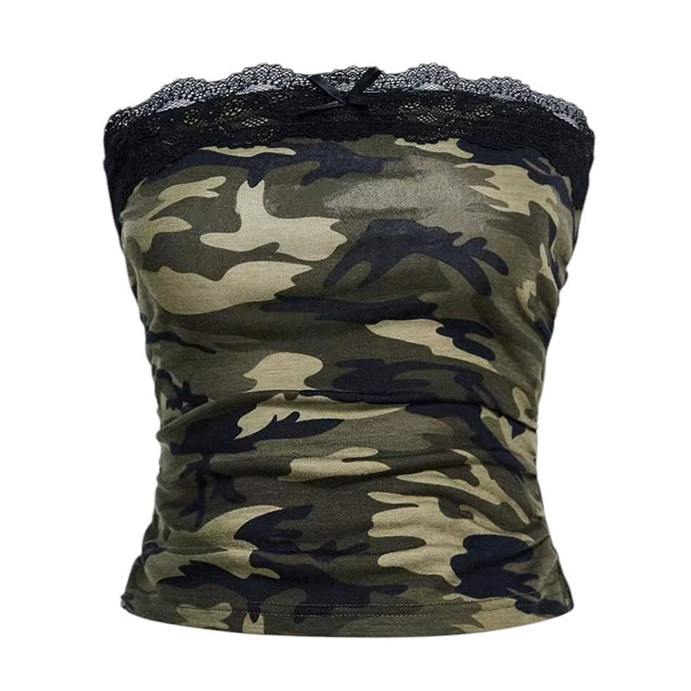 VILZSTUDIOS Camo lace strapless top from VILZSTUDIOS