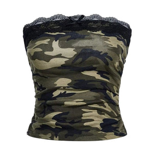 VILZSTUDIOS Camo lace strapless top from VILZSTUDIOS