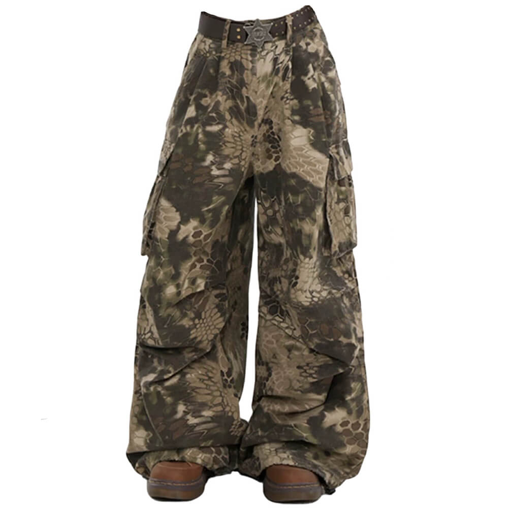 VILZSTUDIOS Wide leg cargo pants with snake and camo print