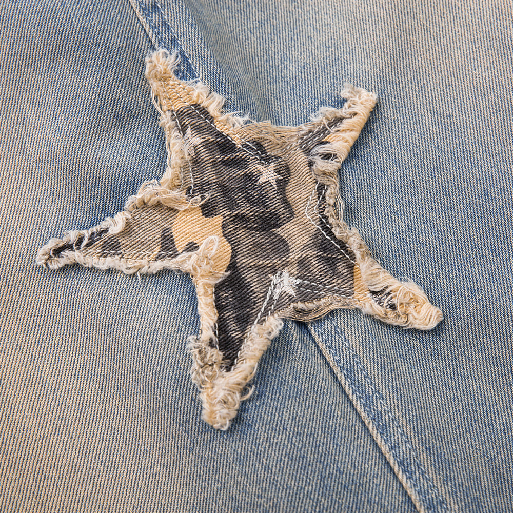 VILZSTUDIOS Wide leg denim jeans with star and camouflage details