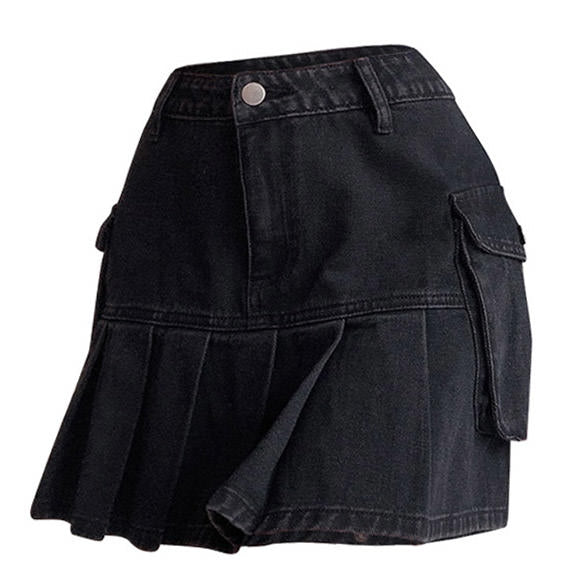 VILZSTUDIOS Denim mini skirt with pleated design and high waist