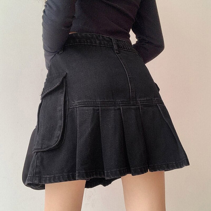 VILZSTUDIOS Denim mini skirt with pleated design and high waist
