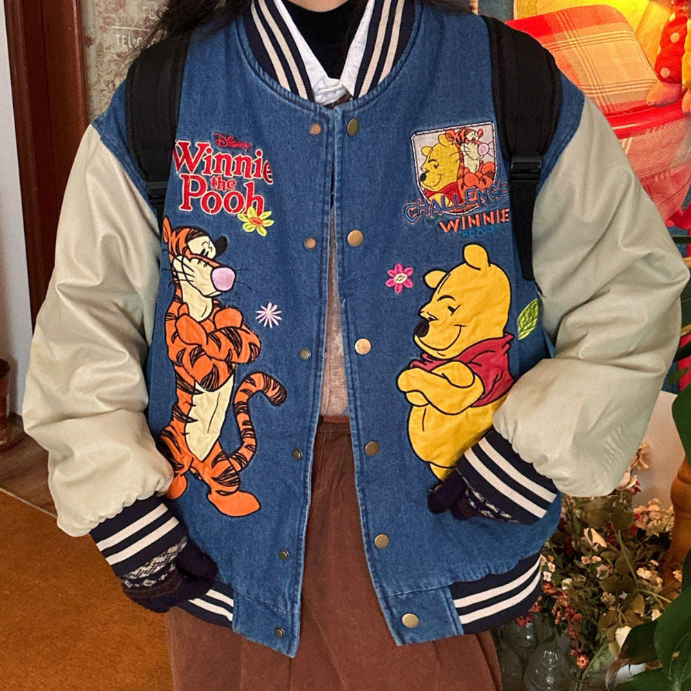VILZSTUDIOS Cartoon embroidery denim bomber jacket for streetwear