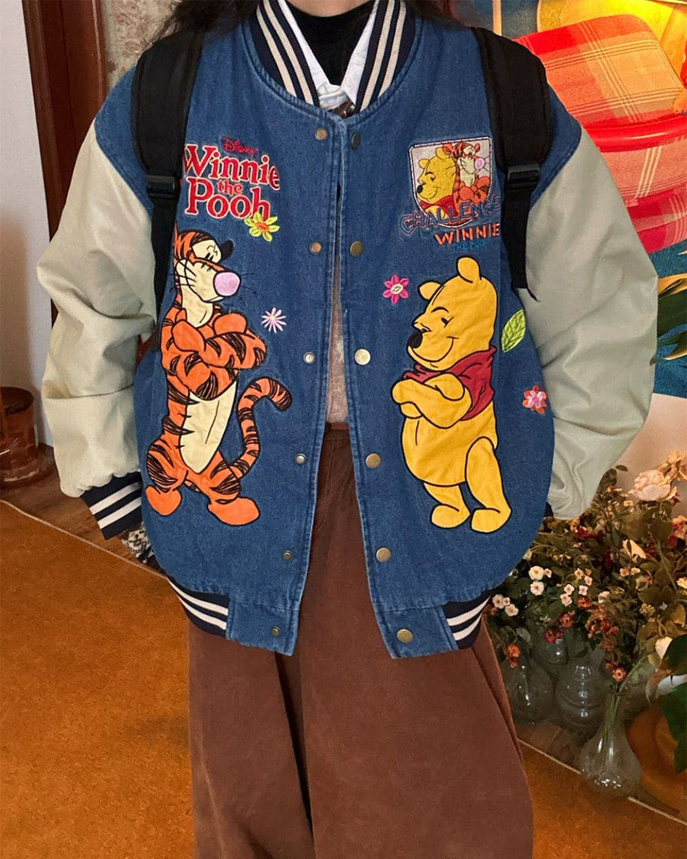 VILZSTUDIOS Cartoon embroidery denim bomber jacket for streetwear