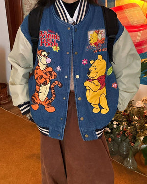 VILZSTUDIOS Cartoon embroidery denim bomber jacket for streetwear