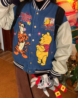VILZSTUDIOS Cartoon embroidery denim bomber jacket for streetwear