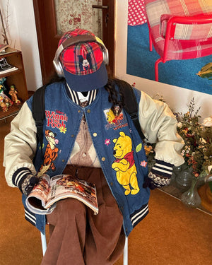 VILZSTUDIOS Cartoon embroidery denim bomber jacket for streetwear