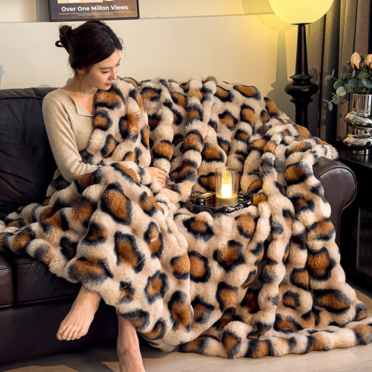 Carved Channel Faux-Fur Throw Blanket