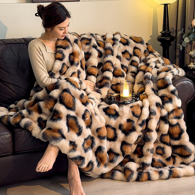 VILZSTUDIOS faux-fur throw blanket with carved channel texture in leopard, pink patterned, and neutral gray options