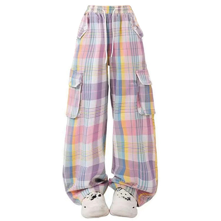 VILZSTUDIOS Casual plaid cargo pants with pockets