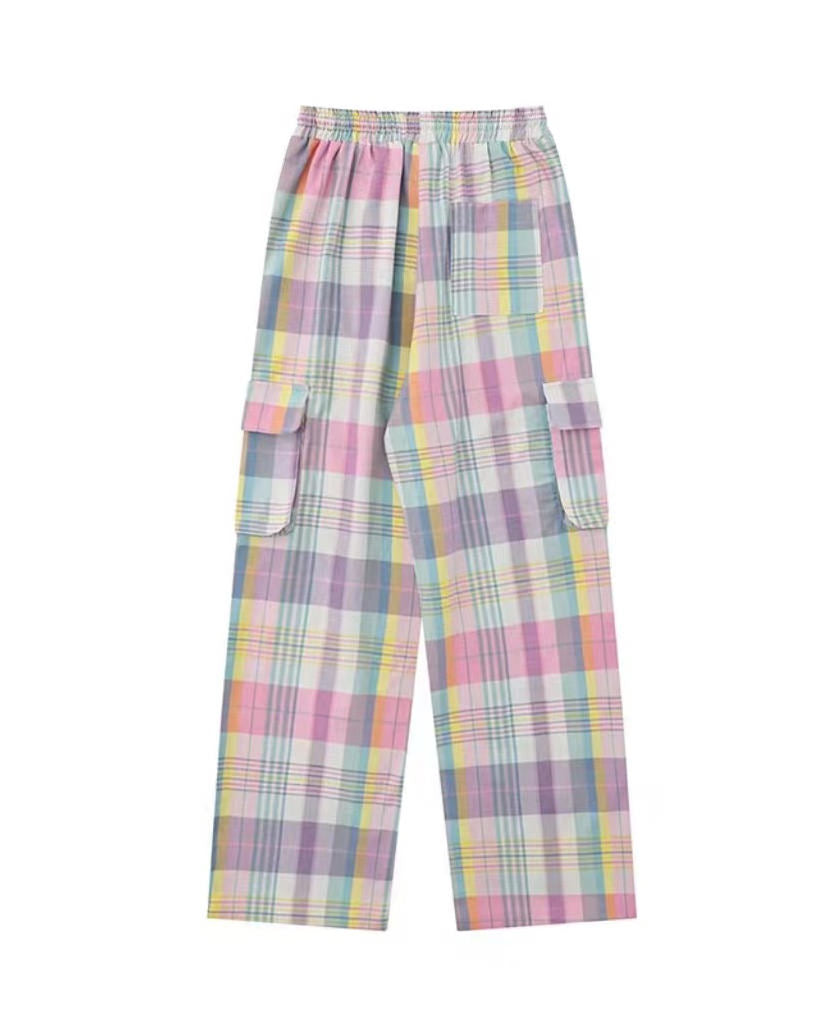 VILZSTUDIOS Casual plaid cargo pants with pockets