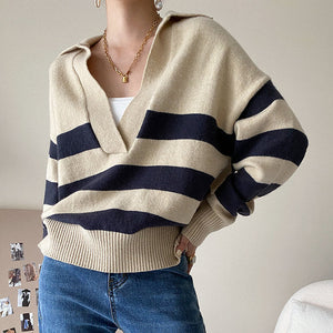 VILZSTUDIOS Casual collar striped pullover for streetwear fashion