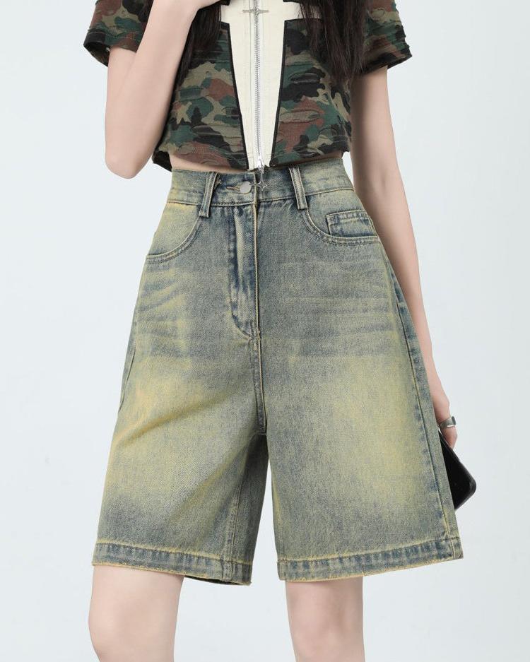 VILZSTUDIOS Casual faded knee-length denim shorts