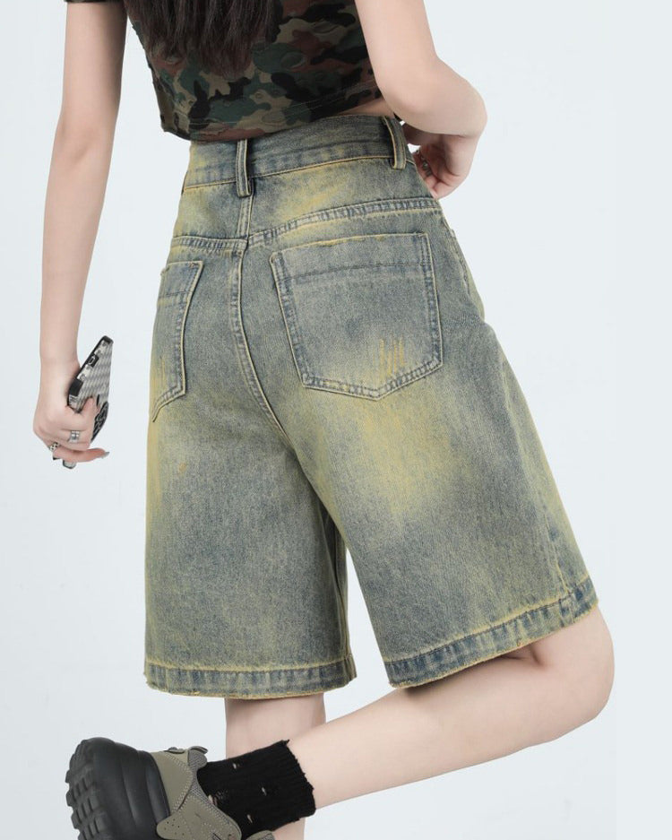 VILZSTUDIOS Casual faded knee-length denim shorts