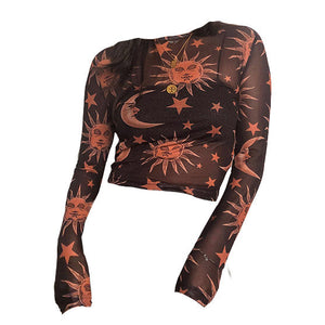 VILZSTUDIOS Celestial graphic mesh top for streetwear fashion