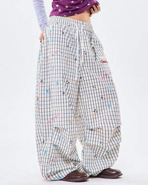 VILZSTUDIOS Wide leg pants with star and grid pattern