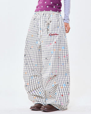 VILZSTUDIOS Wide leg pants with star and grid pattern
