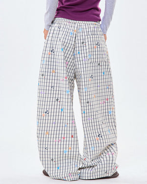 VILZSTUDIOS Wide leg pants with star and grid pattern