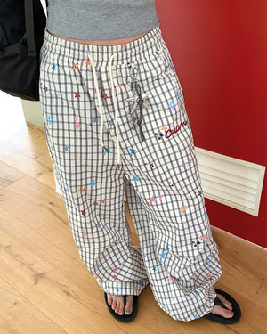 VILZSTUDIOS Wide leg pants with star and grid pattern
