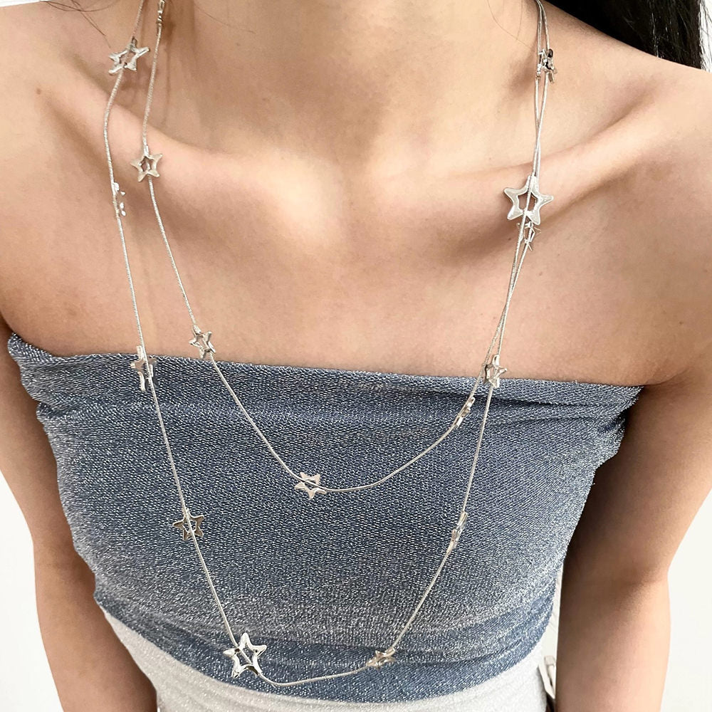 VILZSTUDIOS Layered necklace with silver chains and star pendants