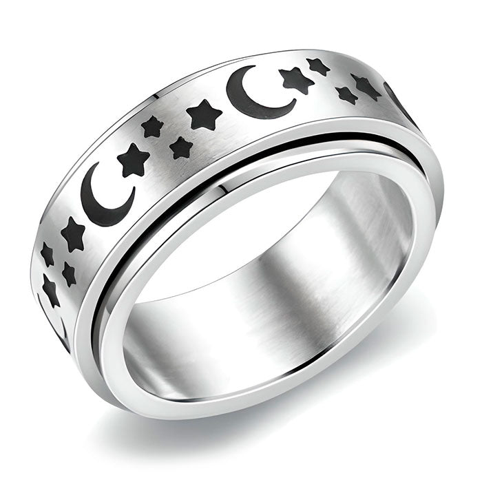 VILZSTUDIOS Celestial anxiety ring with moon and stars design