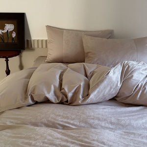 VILZSTUDIOS champagne floral damask jacquard bedding set with paneled pillowcases