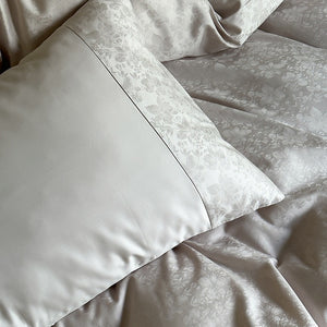 VILZSTUDIOS champagne floral damask jacquard bedding set with paneled pillowcases
