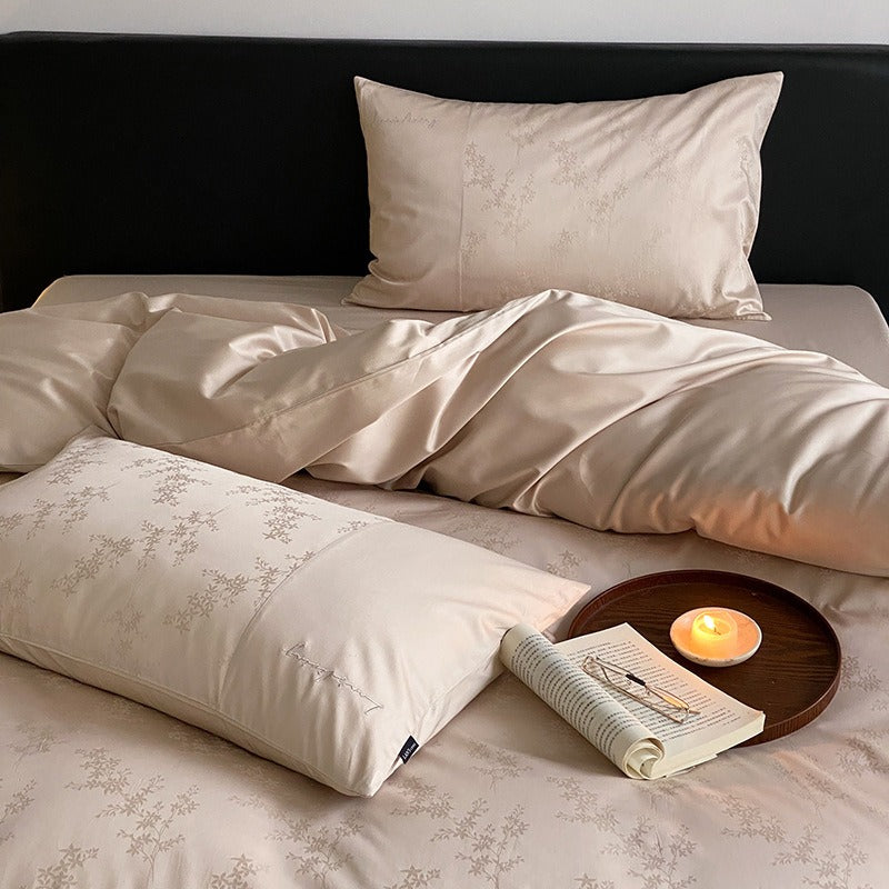 Champagne Floral Jacquard Duvet Cover Set