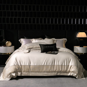VILZSTUDIOS champagne and beige animal jacquard border duvet cover set with wide tailored flanges