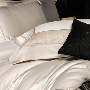 VILZSTUDIOS champagne and beige animal jacquard border duvet cover set with wide tailored flanges