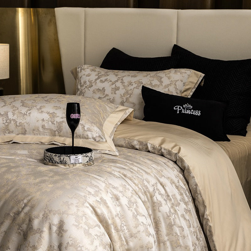 Champagne Jacquard Satin Bedding Set