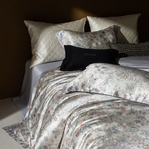 VILZSTUDIOS champagne botanical and architectural print satin duvet cover set with flanged pillowcases