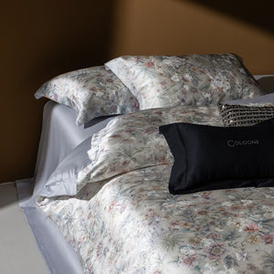 VILZSTUDIOS champagne botanical and architectural print satin duvet cover set with flanged pillowcases