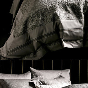 VILZSTUDIOS champagne-silver textured jacquard duvet cover set with wide satin borders