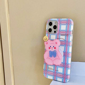 VILZSTUDIOS Stylish phone case with bear and checkered design
