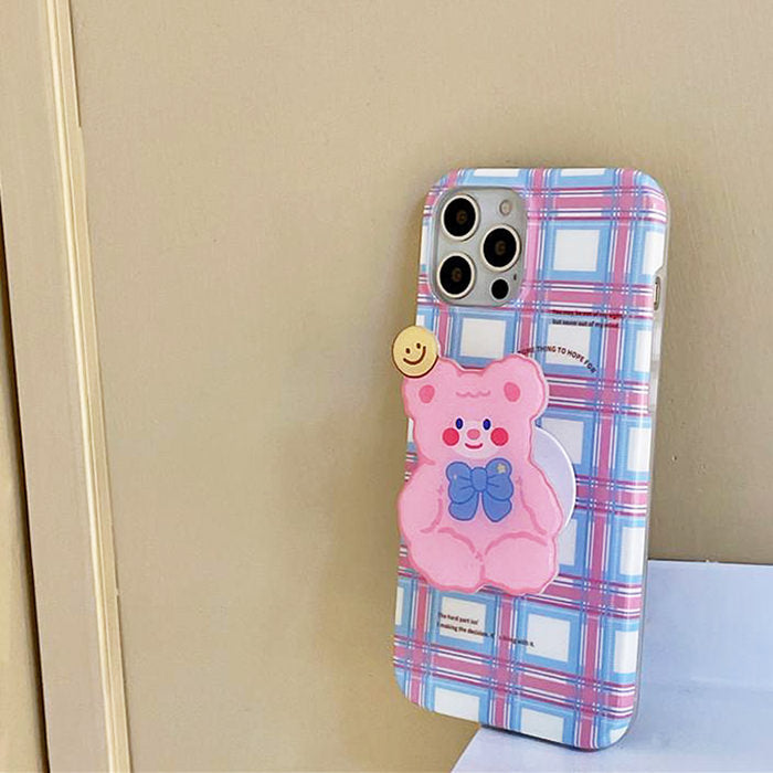 VILZSTUDIOS Stylish phone case with bear and checkered design