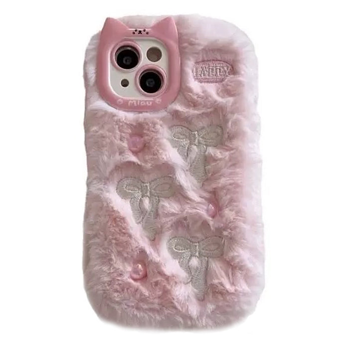 VILZSTUDIOS Stylish plush phone case with bow embroidery