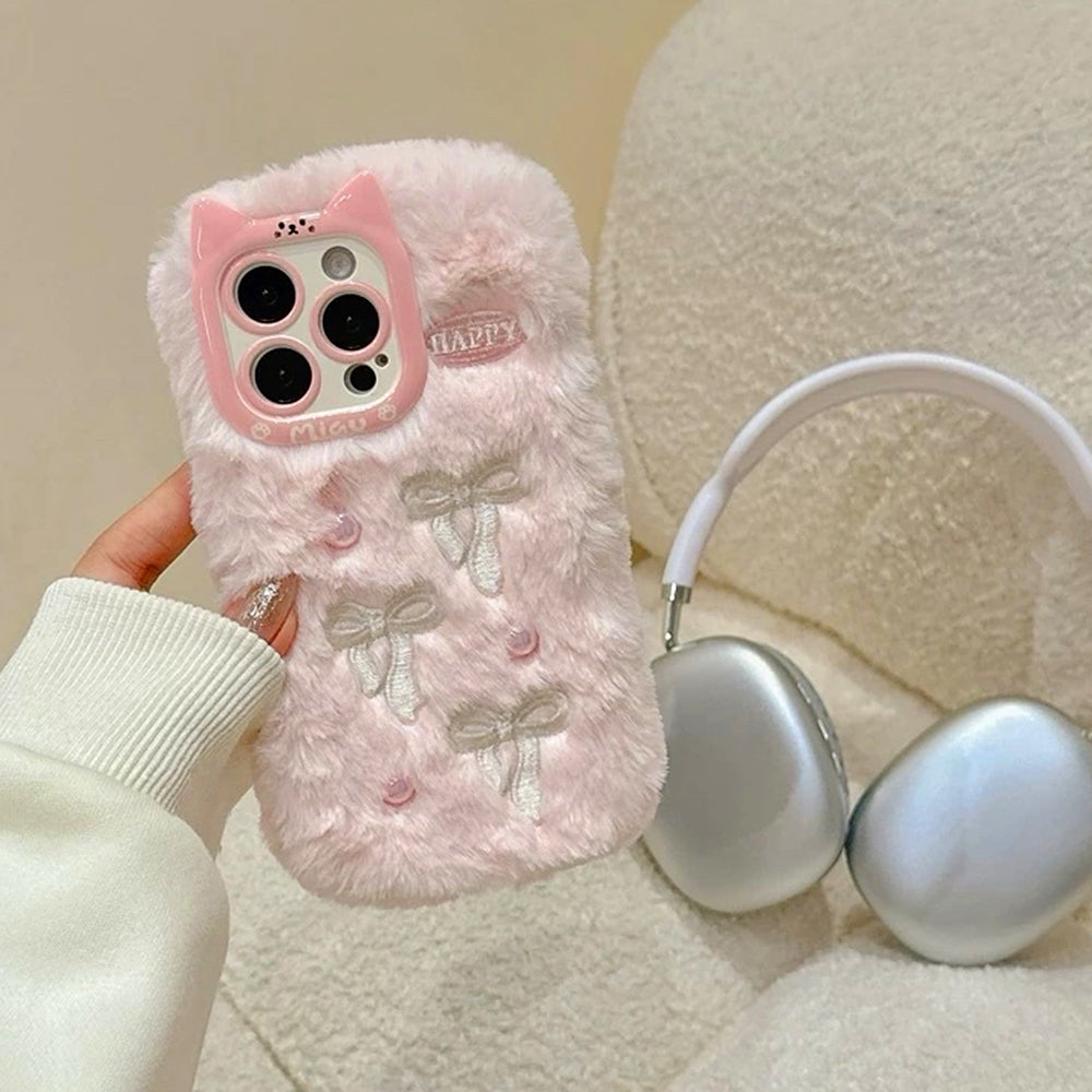 VILZSTUDIOS Stylish plush phone case with bow embroidery