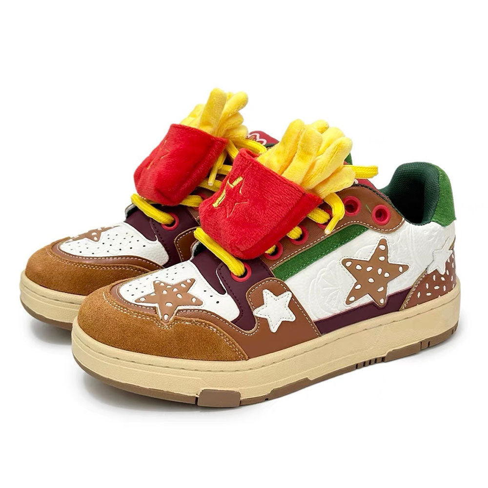 VILZSTUDIOS Stylish brown sneakers with burger and stars design
