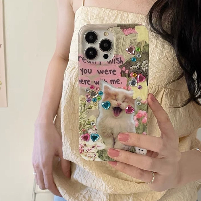 VILZSTUDIOS Stylish cat rhinestone phone case for iPhone
