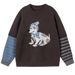 VILZSTUDIOS Charming dog graphic striped sleeve jumper from VILZSTUDIOS