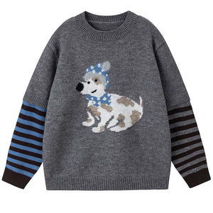 VILZSTUDIOS Charming dog graphic striped sleeve jumper from VILZSTUDIOS